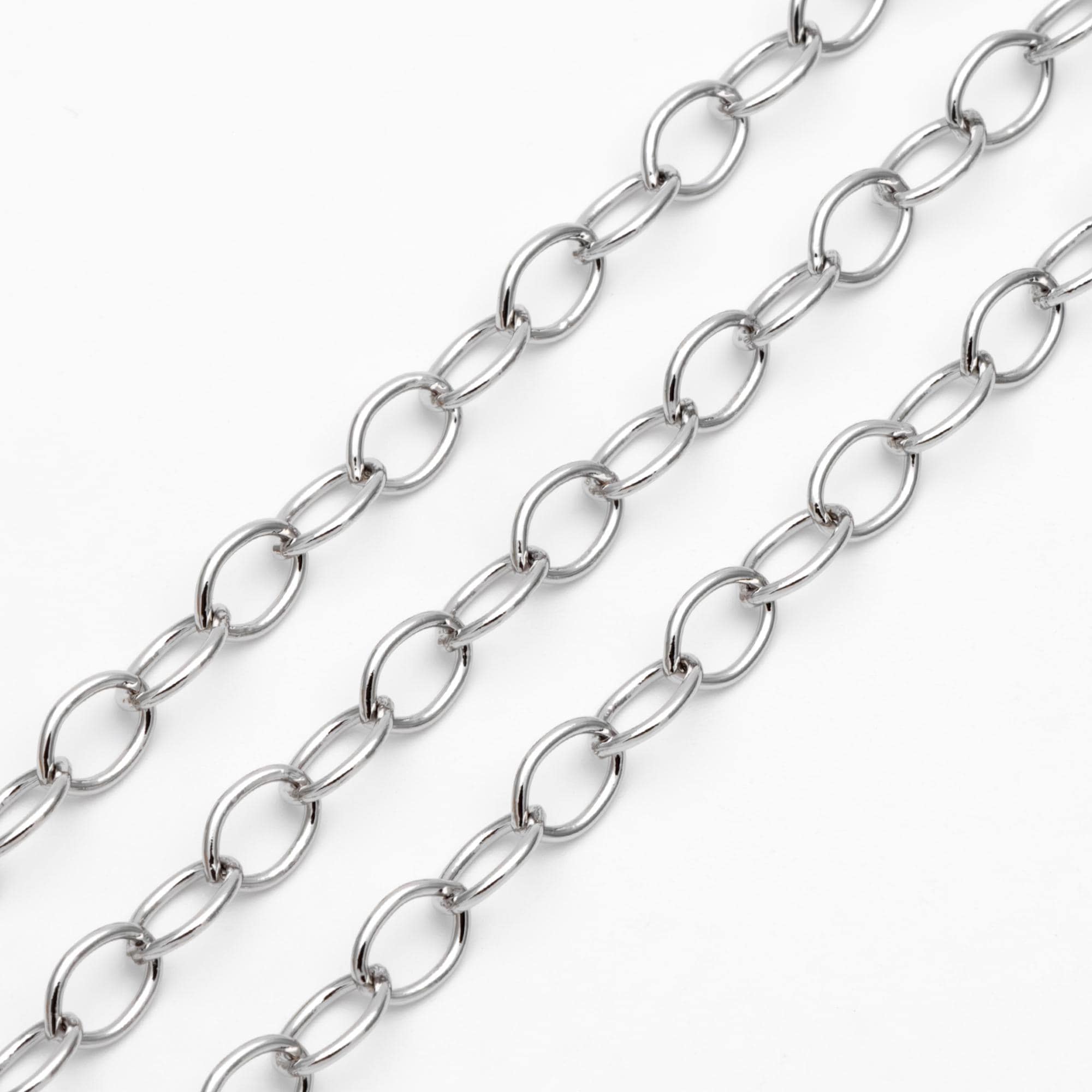 Gold/ Rhodium plated Brass Oval Chains, Link Size 6.3x9mm, Cable Chain Findings Wholesale (#LK-331)/ 1 Meter=3.3 ft